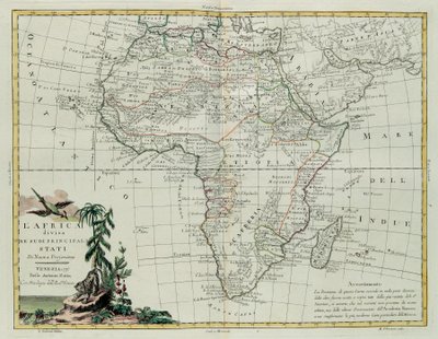 Afrika verdeeld in zijn belangrijkste staten, gravure door G. Zuliani uit Tome I van de Nieuwste Atlas gepubliceerd in Venetië in 1776 door Antonio Zatta, Privécollectie door G. Zuliani