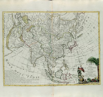 Azië verdeeld in zijn belangrijkste staten, gravure door G. Zuliani uit Tome I van de Nieuwste Atlas gepubliceerd in Venetië in 1777 door Antonio Zatta, Privécollectie door G. Zuliani