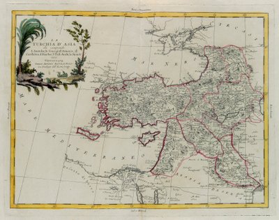 Aziatisch Turkije, inclusief Anatolië, Georgië, Armenië, Koerdistan, Diarbekir, Irak-Arabi, Syrië, gravure door G. Zuliani uit Tome IV van de "Nieuwste Atlas" gepubliceerd in Venetië in 1784 door Antonio Zatta, Privécollectie door G. Zuliani