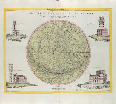 Kosmografische tafel van het noordelijke hemelplanisfeer gesneden op de evenaar, gravure door G. Zuliani uit Tome I van de Nieuwste Atlas gepubliceerd in Venetië in 1777 door Antonio Zatta door G. Zuliani