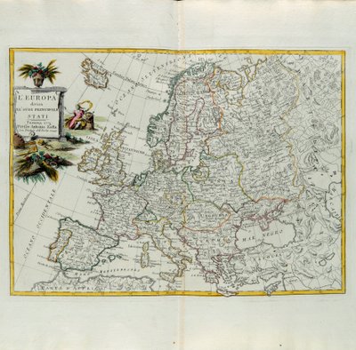 Europa verdeeld in zijn belangrijkste staten, gravure door G. Zuliani uit Tome I van de Nieuwste Atlas gepubliceerd in Venetië in 1776 door Antonio Zatta, Privécollectie door G. Zuliani