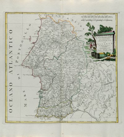 Extremadura van Portugal Alentejo of Algarve, gravure door G. Zuliani uit Tome I van de Nieuwste Atlas gepubliceerd in Venetië in 1776 door Antonio Zatta, Privécollectie door G. Zuliani