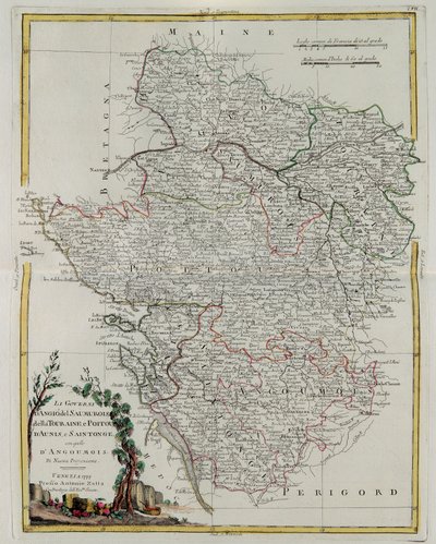Gouvernances van Anjou, Saumurois, Touraine en Poitou, Aunis en Saintonge met die van Anjoumois, gravure door G. Zuliani uit Tome I van de Nieuwste Atlas gepubliceerd in Venetië in 1777 door Antonio Zatta door G. Zuliani