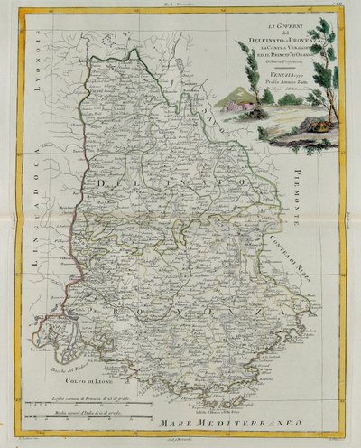 Gouvernances van Dauphin, Provence, het graafschap Venaissin en het prinsdom Orange, gravure door G. Zuliani uit Tome I van de Nieuwste Atlas gepubliceerd in Venetië in 1777 door Antonio Zatta, Privécollectie door G. Zuliani