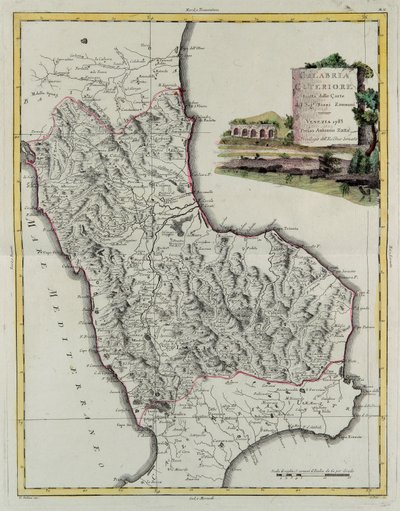 Hither Calabrië, gravure door G. Zuliani uit Tome II van de "Nieuwste Atlas" gepubliceerd in Venetië in 1783 door Antonio Zatta, Privécollectie door G. Zuliani