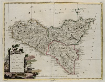 Eiland Sicilië, verdeeld in zijn valleien, gravure door G. Zuliani uit Tome II van de Nieuwste Atlas gepubliceerd in Venetië in 1782 door Antonio Zatta, Privécollectie door G. Zuliani