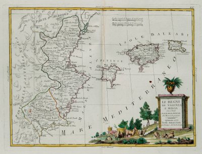 Koninkrijken Valencia en Murcia met de Balearen en Pitiuse-eilanden, gravure door G. Zuliani uit Tome I van de Nieuwste Atlas gepubliceerd in Venetië in 1775 door Antonio Zatta, Privécollectie door G. Zuliani