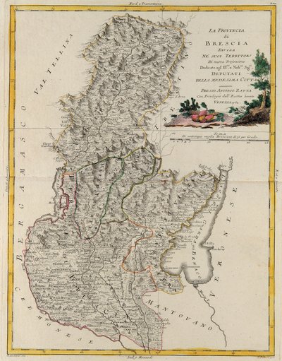 Landgebied van de staat Veneto: Brescia, gravure door G. Zuliani uit Tome II van de "Nieuwste Atlas" gepubliceerd in Venetië in 1783 door Antonio Zatta, privécollectie door G. Zuliani