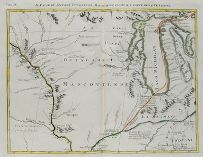 Land van Outagamie, Mascoutin, Illinois Indianen en deel van de Zes Naties, gravure door G. Zuliani uit Tome I van de 