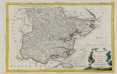 Provincie Essex, gravure door G. Zuliani uit Tome I van de "Nieuwste Atlas" gepubliceerd in Venetië in 1779 door Antonio Zatta, privécollectie door G. Zuliani