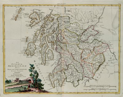 Zuid-Schotland verdeeld in zijn graafschappen, gravure door G. Zuliani uit Tome I van de "Nieuwste Atlas" gepubliceerd in Venetië in 1779 door Antonio Zatta, Privécollectie door G. Zuliani