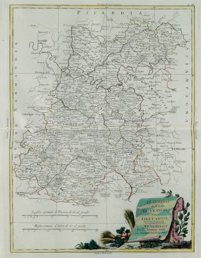 De gouvernances van Ile de France en Orleans, gravure door G. Zuliani uit Tome I van de Nieuwste Atlas gepubliceerd in Venetië in 1776 door Antonio Zatta, Privécollectie door G. Zuliani