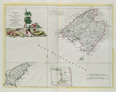 De eilanden Majorca, Ivica en Formentera, gravure door G. Zuliani uit Tome I van de "Nieuwste Atlas" gepubliceerd in Venetië in 1778 door Antonio Zatta, Privécollectie door G. Zuliani