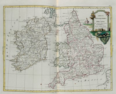De koninkrijken Engeland en Ierland, gravure door G. Zuliani uit Tome I van de Nieuwste Atlas gepubliceerd in Venetië in 1776 door Antonio Zatta, Privécollectie door G. Zuliani