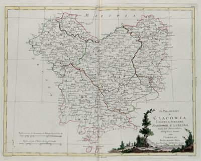 De Palatijnen van Krakov, Lekzyca, Sieradz, Sandomir en Lublin, gravure door G. Zuliani uit Tome III van de "Nieuwste Atlas" gepubliceerd in Venetië in 1781 door Antonio Zatta, Privécollectie door G. Zuliani