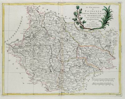 De Palatijnen van Posnania, Gniesno, Brzesc, Kalisz en Inovroclav, gravure door G. Zuliani uit Tome III van de "Nieuwste Atlas" gepubliceerd in Venetië in 1781 door Antonio Zatta, Privécollectie door G. Zuliani