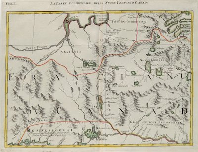 Het westelijke deel van Nieuw-Frankrijk of Canada, gravure door G. Zuliani uit Tome I van de "Nieuwste Atlas" gepubliceerd in Venetië in 1778 door Antonio Zatta, Privécollectie door G. Zuliani