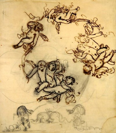 Putti, studie voor een plafonddecoratie in de eetkamer van het Palais D