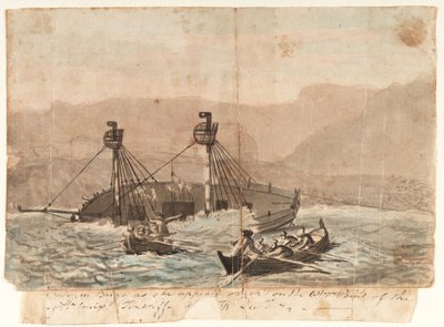 De expeditiebrik zoals ze verscheen, vergaan op het westelijke punt van het eiland Sta Cruiz Tenerife, december 1774 door Gabriel Bray