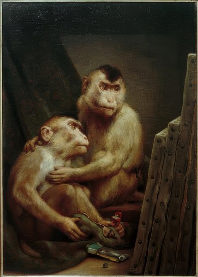 Apen bekijken schilderijen door Gabriel Cornelius Ritter von Max