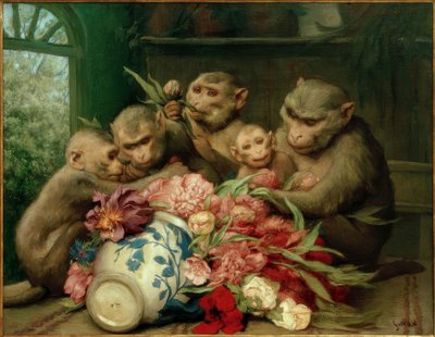 Botanicus (Apen met Bloemenvaas) door Gabriel Cornelius Ritter von Max
