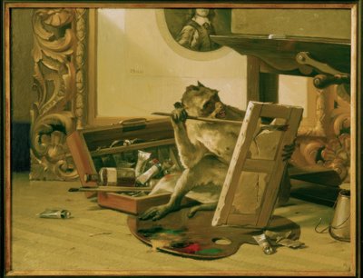Kritiker, schilderij van Gabriel von Max door Gabriel Cornelius Ritter von Max