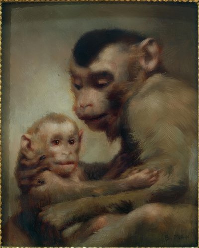 Moeder met kind (apen) door Gabriel Cornelius Ritter von Max