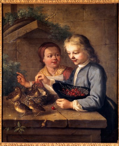 De Dexu-kinderen geven kersen aan vogels door Gabriel Gresly