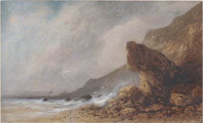 Rotsachtige Kust in een Storm door Gabriel Hippolyte Lebas