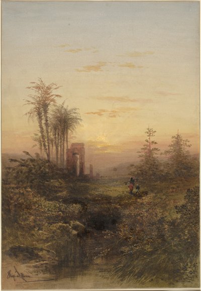 Zonsondergang in een Oriëntaals Landschap door Gabriel Hippolyte Lebas