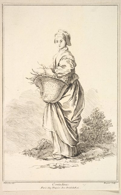 Contadina, uit Recueil de diverses figures étrangères Inventées par F. Boucher P...., 18e eeuw door Gabriel Huquier