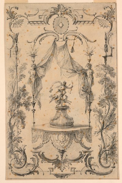 Ontwerp voor wandpaneel met thema van Diana door Gabriel Huquier
