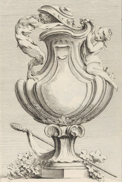 Ontwerp voor een vaas met een faun en een nimf, uit Livre de Vases, plaat 1..., 1742-50 door Gabriel Huquier