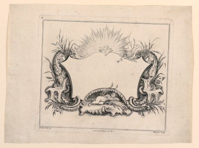 Wapenschild, uit "Recueil Nouveau de Differens Cartouche" door Gabriel Huquier