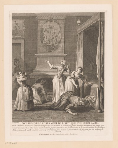 Vrouwen vinden een lichaam onder een bed door Gabriel Huquier
