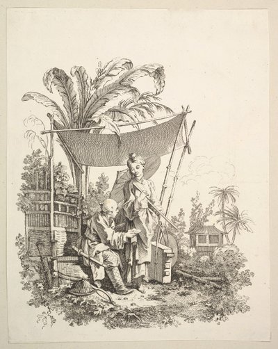 Vrouw toont curiosa aan soldaat, ca. 1742 door Gabriel Huquier