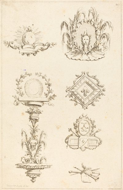 Ontwerpen voor staartstukken: pl. 10 door Gabriel Huquier after Claude Gillot