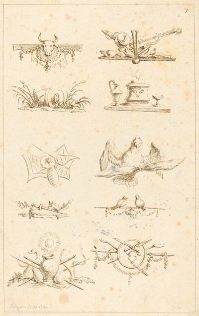 Ontwerpen voor staartstukken: pl. 7 door Gabriel Huquier after Claude Gillot