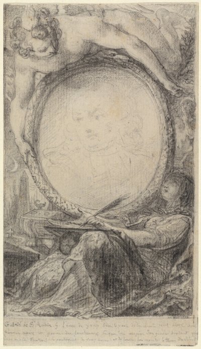 Allegorisch Kader met een Genius en een Gesluierde Vrouw die Schrijft door Gabriel Jacques de Saint Aubin