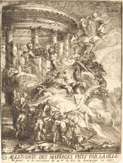 Allegorie van de huwelijken gesloten door de stad Parijs bij de geboorte van de Hertog van Bourgondië door Gabriel Jacques de Saint Aubin