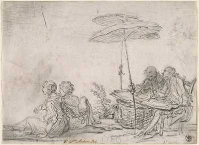 Tekenaar Buiten door Gabriel Jacques de Saint Aubin
