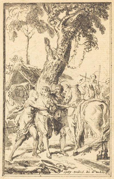 Vlucht van M. de Belle-Isle, Gevangene bij de Attakapas door Gabriel Jacques de Saint Aubin
