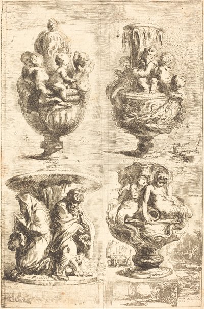 Vier Vazen (Les quatres vases) door Gabriel Jacques de Saint Aubin