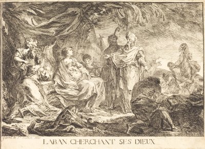 Laban zoekt zijn Goden door Gabriel Jacques de Saint Aubin