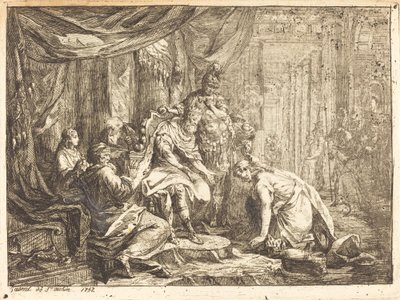 Verzoening van Absalom en David door Gabriel Jacques de Saint Aubin