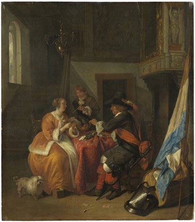Een Kaartspel door Gabriel Metsu