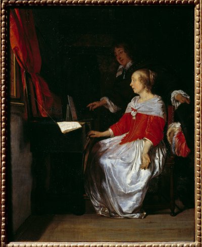De lezing van Virginal. Schilderij door Gabriel Metsu (1629-1667) door Gabriel Metsu