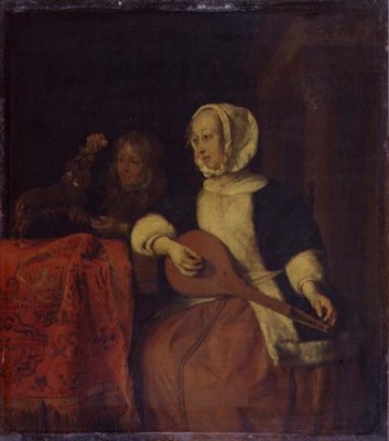 Vrouw die mandoline speelt door Gabriel Metsu
