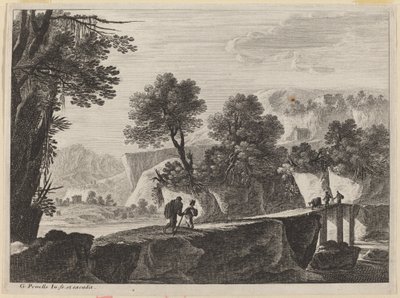 Reizigers naderen een brug door Gabriel Perelle
