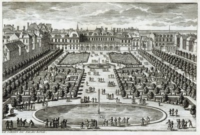 Uitzicht op het Parc du Palais Royal in Parijs (gravure door Perelle, eind 17e eeuw) door Gabriel Perelle